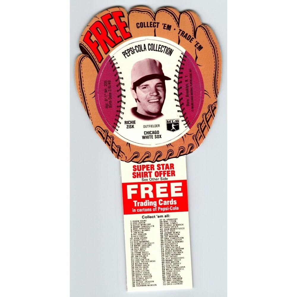 Pepsi-Cola Baseball Trading Card 1977 Richie Zisk Chicago White Sox MLB Diecut